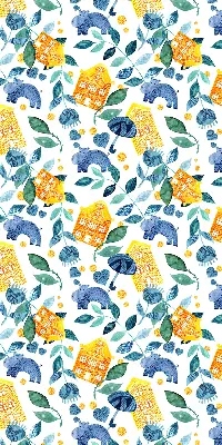 Roller blind for large window yellow houses and blue plants print