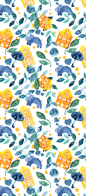 Roller blind for large window Yellow houses blue plants