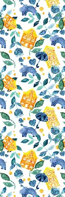 Roller blind for large window yellow houses and blue plants print