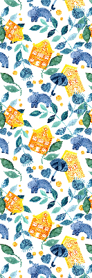 Roller blind for large window Yellow houses blue plants