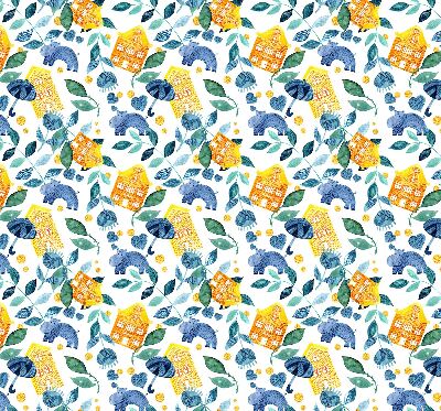 Roller blind for large window Yellow houses blue plants