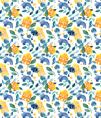 Roller blind for large window Yellow houses blue plants