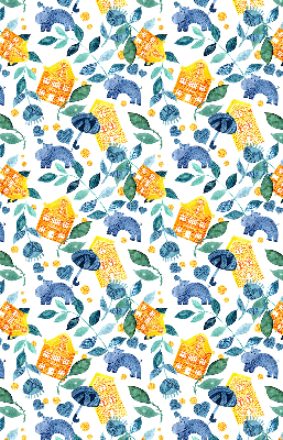 Roller blind for large window Yellow houses blue plants