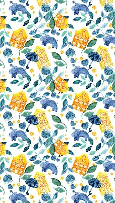 Roller blind for large window yellow houses and blue plants print
