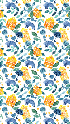 Roller blind for large window Yellow houses blue plants