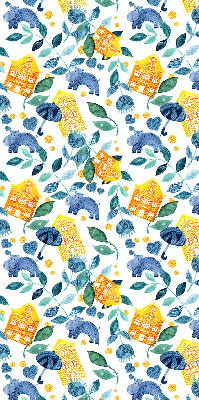 Roller blind for large window Yellow houses blue plants