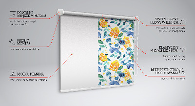 Roller blind for large window Yellow houses blue plants