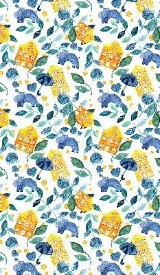 Roller blind for large window yellow houses and blue plants print