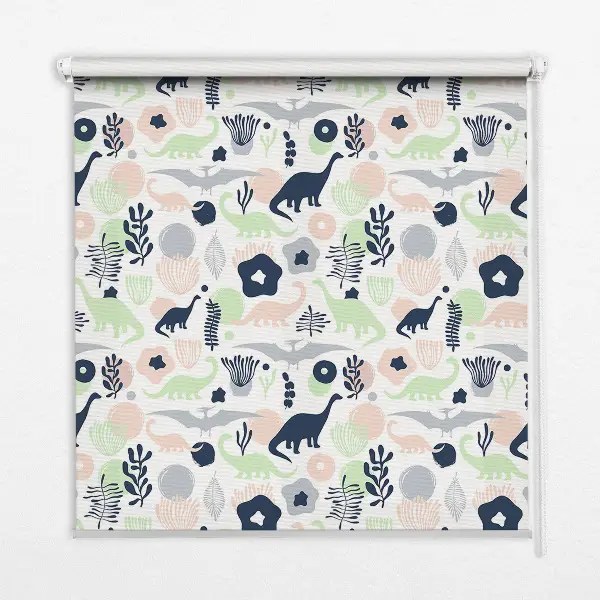 Modern roller blind with a colorful dinosaur pattern