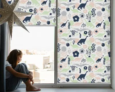 Modern roller blind with a colorful dinosaur pattern