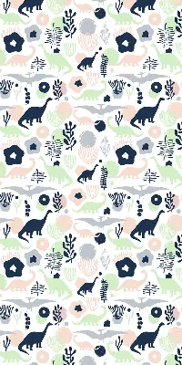 Modern roller blind with a colorful dinosaur pattern