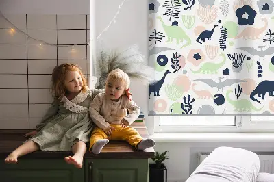 Modern roller blind with a colorful dinosaur pattern