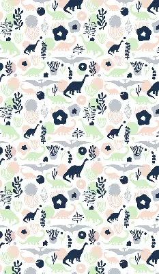 Modern roller blind with a colorful dinosaur pattern