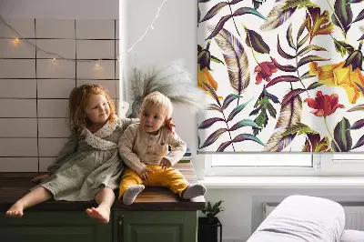 Roller blind for large windows with colorful flower pattern