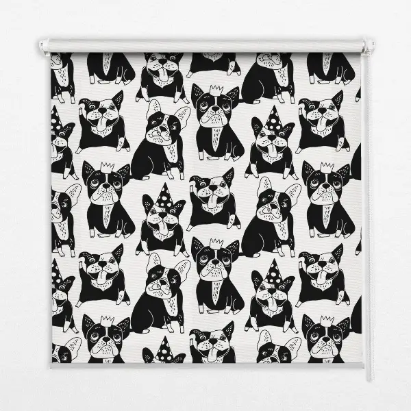 Modern roller blind with a drawn dogs pattern