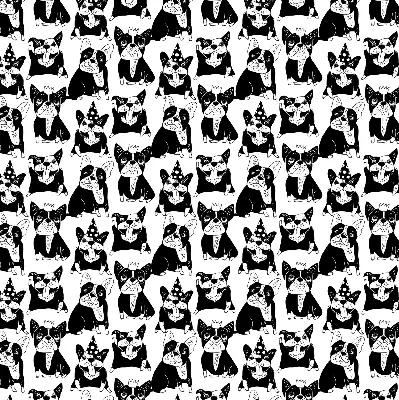 Modern roller blind with a drawn dogs pattern