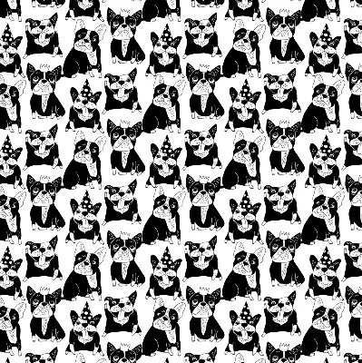 Modern roller blind with a drawn dogs pattern