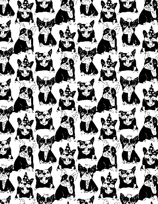 Modern roller blind with a drawn dogs pattern