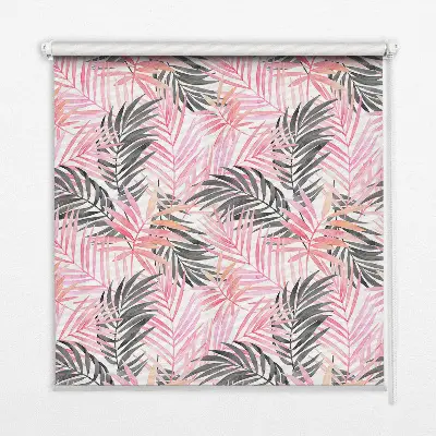 Roller blind for large window with pink and black leaves pattern