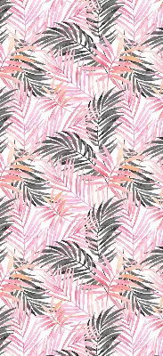 Roller blind for large window with pink and black leaves pattern