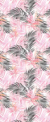 Roller blind for large window with pink and black leaves pattern
