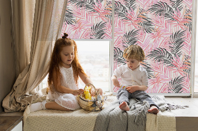 Roller blind for large window Pink and black leaves