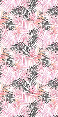 Roller blind for large window with pink and black leaves pattern