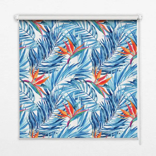 Roller blind for large windows blue leaves pattern
