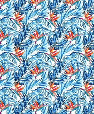 Roller blind for large windows blue leaves pattern