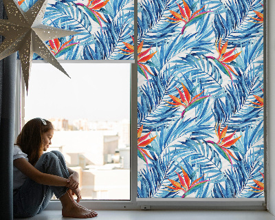 Roller blind for large window Blue leaves