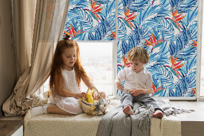 Roller blind for large window Blue leaves