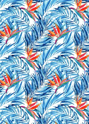 Roller blind for large windows blue leaves pattern
