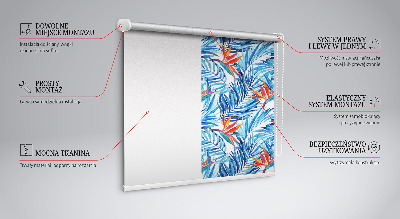 Roller blind for large windows blue leaves pattern