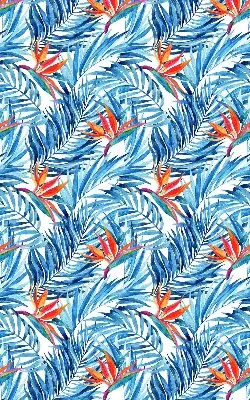 Roller blind for large windows blue leaves pattern