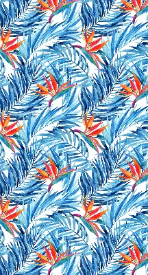 Roller blind for large windows blue leaves pattern