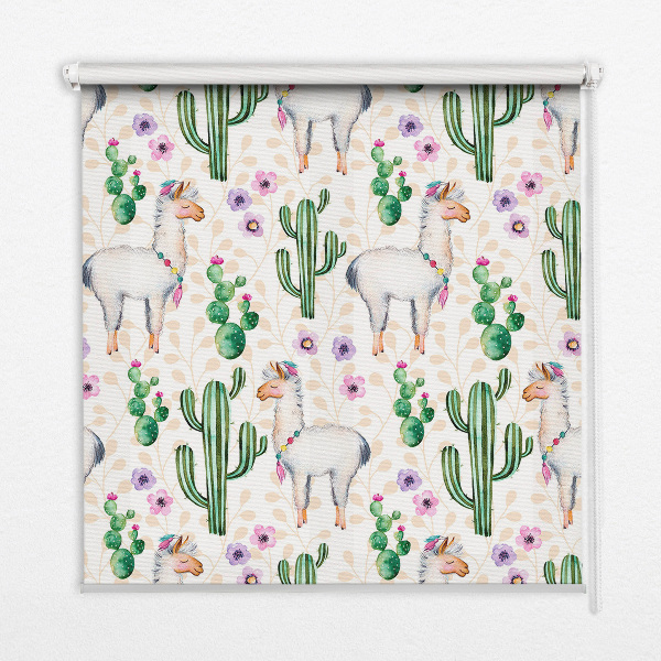 Modern roller blind Llamas and cacti