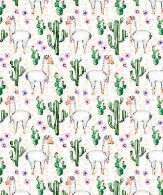 Modern roller blind with llamas and cacti print