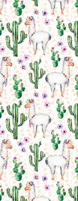 Modern roller blind with llamas and cacti print