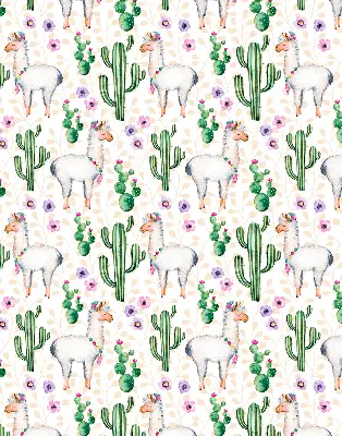 Modern roller blind with llamas and cacti print