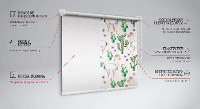 Modern roller blind with llamas and cacti print