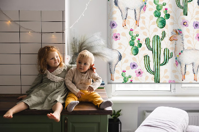 Modern roller blind Llamas and cacti