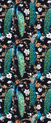 Fabric roller blind peacock with flowers pattern