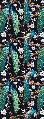 Fabric roller blind peacock with flowers pattern