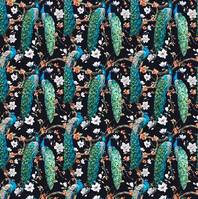 Fabric roller blind peacock with flowers pattern
