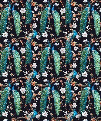 Fabric roller blind Peacock with flowers