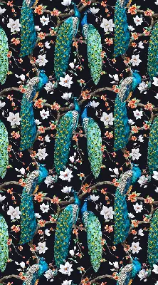 Fabric roller blind peacock with flowers pattern