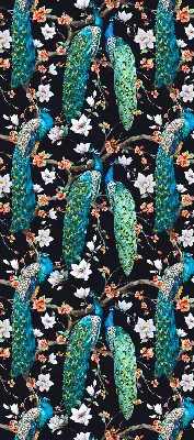 Fabric roller blind peacock with flowers pattern