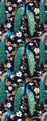 Fabric roller blind peacock with flowers pattern