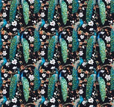 Fabric roller blind peacock with flowers pattern