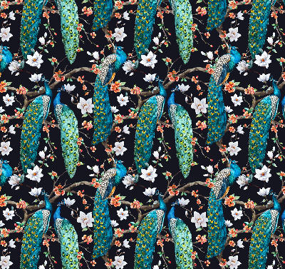 Fabric roller blind Peacock with flowers